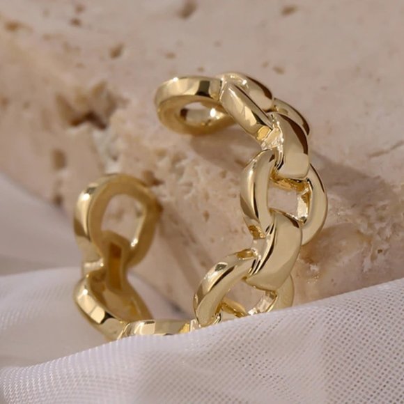 NEW 18K Gold Plated Link Chain Adjustable Ring 0 - Picture 2 of 5